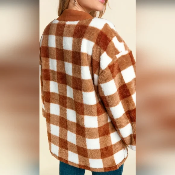 PLUS RUST V NECK CARDIGAN WITH POCKETS - Picture 2 of 6